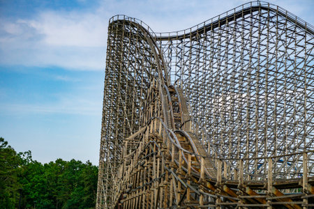 El Toro is one of the fastest and tallest wooden runs on Earth, looks like a classic coaster but built with ultra modern engineering techniques Six Flags Great Adventureのeditorial素材