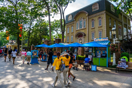 JACKSON TOWNSHIP - JUNE 2016: Guests having fun at Six Flags Great Adventure a famous amusement park. Six Flags Great Adventure is an amusement park owned and operated by Six Flags and located in Jackson, New Jersey.のeditorial素材