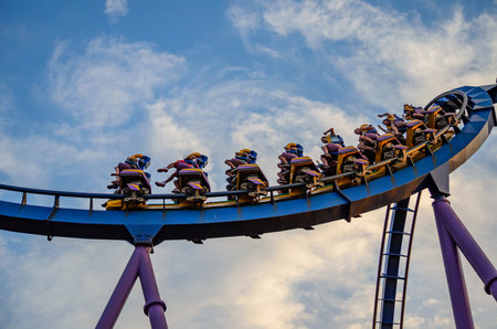 Guests enjoy the Bizarro roller coaster ride at Six Flags Great Adventure's in Jackson Township, NJ USAのeditorial素材