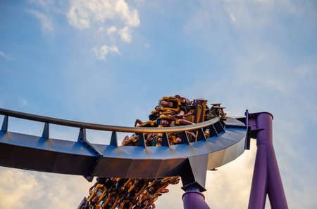 Guests enjoy the Bizarro roller coaster ride at Six Flags Great Adventure's in Jackson Township, NJ USAの写真素材