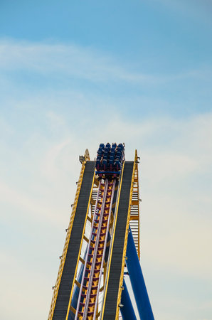 Nitro Roller coaster reaching a top speed of 80 miles per hour (130 km/h) located in Six Flags Great Adventure a famous amusement park located in Jackson, New Jerseyのeditorial素材