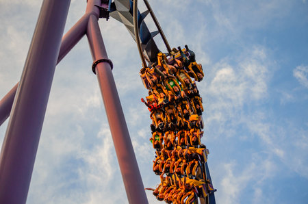 Guests enjoy the Bizarro roller coaster ride at Six Flags Great Adventure's in Jackson Township, NJ USAのeditorial素材