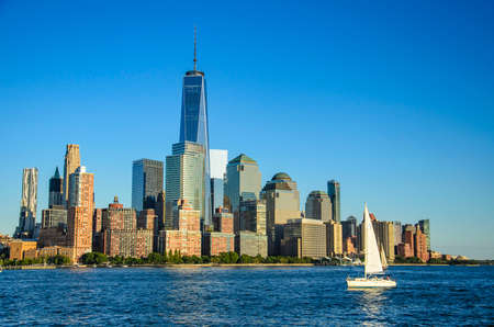 Panoramic view of New York city Buildings and skyscrapers, Cruise view around Lower Manhattan. Iconic view of New York - United states of Americaの写真素材
