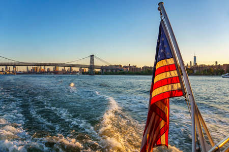 Panoramic view of New York city Buildings and skyscrapers, Cruise view around Lower Manhattan. Iconic view of New York - United states of Americaの写真素材