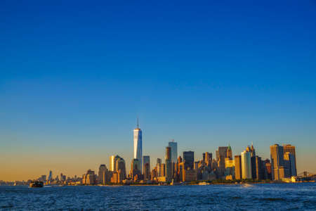 Panoramic view of New York city Buildings and skyscrapers, Cruise view around Lower Manhattan. Iconic view of New York - United states of Americaの写真素材