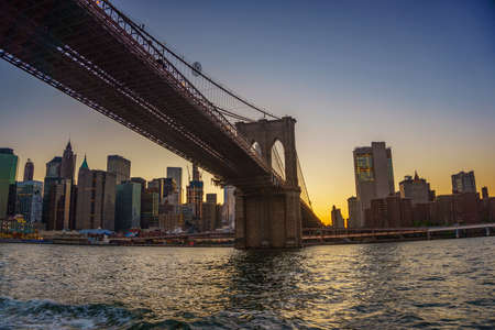Panoramic view of New York city Buildings and skyscrapers, Cruise view around Lower Manhattan. Iconic view of New York - United states of Americaのeditorial素材