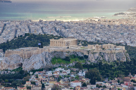 Iconic view of the Acropolis of Athens, Greeceのeditorial素材