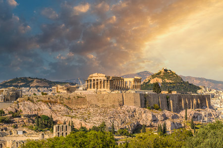 Iconic view of the Acropolis of Athens, Greeceのeditorial素材