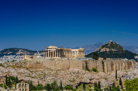 Iconic view of the Acropolis of Athens, Greeceのeditorial素材