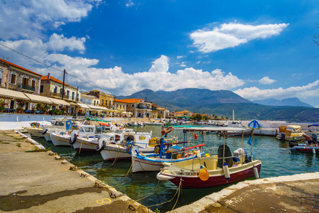 The picturesque seaside village of Agios Nikolaos in Mani, Messinia, Greeceのeditorial素材