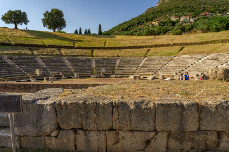 Messini, Greece - June 20 2021: Ruins in the Ancient Messene archeological site, Peloponnese, Greece. One of the best preserved ancient cities in Greece with visible remains dating back further than the 4th century BC.のeditorial素材