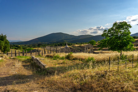 Messini, Greece - June 20 2021: Ruins in the Ancient Messene archeological site, Peloponnese, Greece. One of the best preserved ancient cities in Greece with visible remains dating back further than the 4th century BC.のeditorial素材