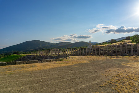 Messini, Greece - June 20 2021: Ruins in the Ancient Messene archeological site, Peloponnese, Greece. One of the best preserved ancient cities in Greece with visible remains dating back further than the 4th century BC.のeditorial素材