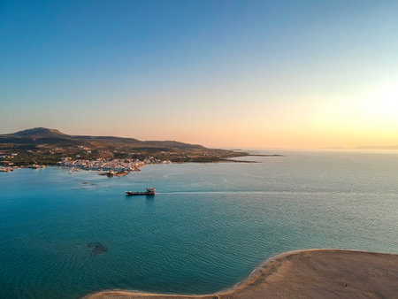 Iconic aerial view over the oldest submerged lost city of Pavlopetri in Laconia, Greece. About 5,000 years old Pavlipetri is the oldest city in the Mediterranean sea.の写真素材