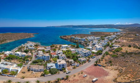 Aerial view of the picturesque village Avlemonas or Avlemon in Kythera island, Greece.の写真素材