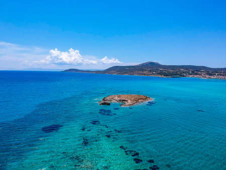 Iconic aerial view over the oldest submerged lost city of Pavlopetri in Laconia, Greece. About 5,000 years old Pavlipetri is the oldest city in the Mediterranean sea.の写真素材