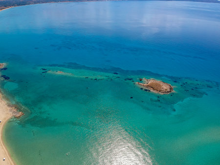 Iconic aerial view over the oldest submerged lost city of Pavlopetri in Laconia, Greece. About 5,000 years old Pavlipetri is the oldest city in the Mediterranean sea.の写真素材