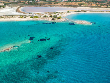 Iconic aerial view over the oldest submerged lost city of Pavlopetri in Laconia, Greece. About 5,000 years old Pavlipetri is the oldest city in the Mediterranean sea.の写真素材