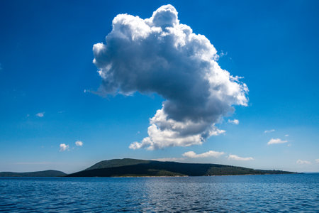 Beautiful seaside view of Peristera island during boating, located near Alonissos, Sporades, Greeceの写真素材