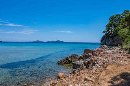 Beautiful Summer scenery at Chrisi Milia beach in Alonissos island, Sporades, Greeceの写真素材