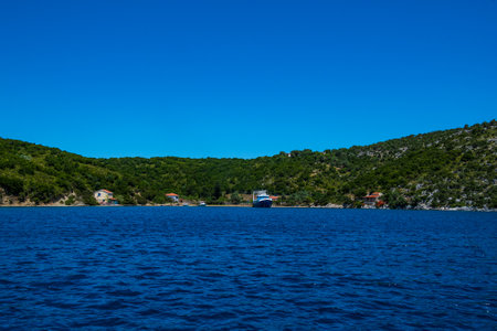 Beautiful seaside view of Peristera island during boating, located near Alonissos, Sporades, Greeceの写真素材