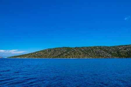 Beautiful seaside view of Peristera island during boating, located near Alonissos, Sporades, Greeceの写真素材