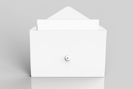 Open white envelope on light grey background in 3d rendering