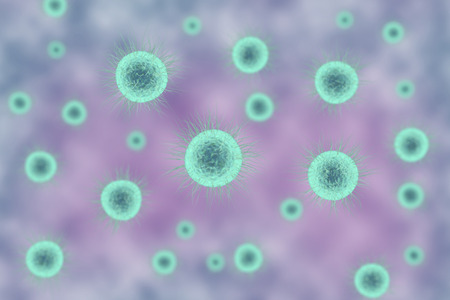 3D rendering light blue virus on bokeh background for medical uses