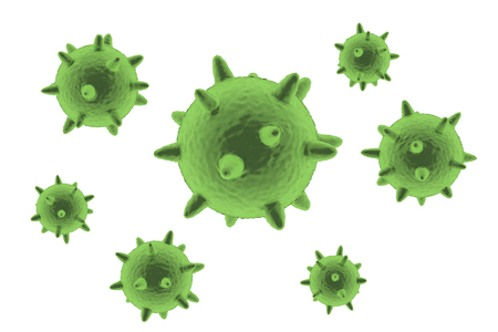 3d rendering green virus on white background for medical usesの写真素材