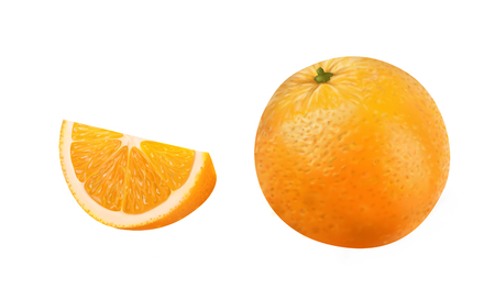 Fresh orange and slices on white backgroundの写真素材