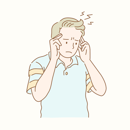 Distressed man in blue polo shirt in hand drawn styleのイラスト素材