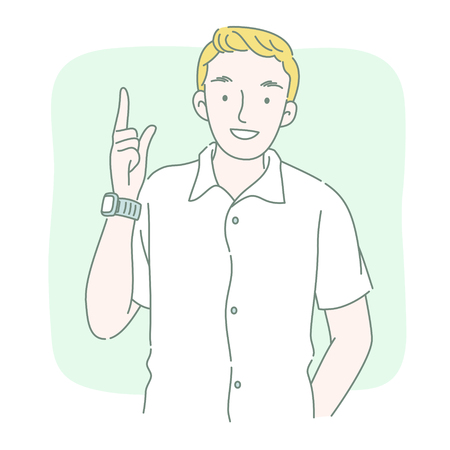 Man came out of a new idea in thin line styleのイラスト素材