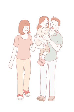 Parents and their kids having a walk in line styleのイラスト素材