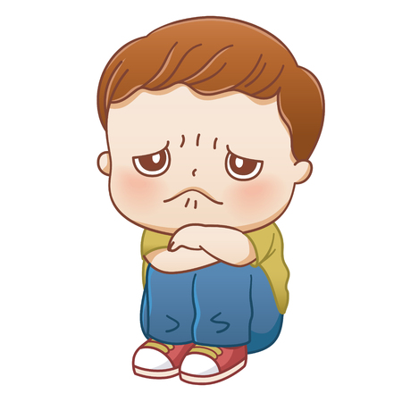 Wronged little boy huddled in the cornerのイラスト素材