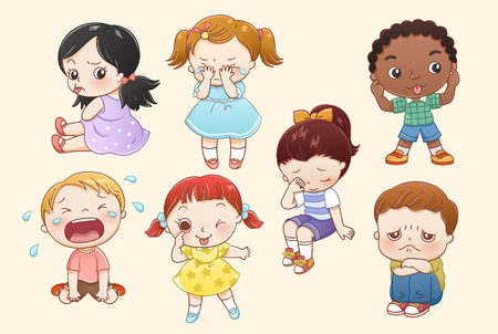 Little boy and girl characters collection in line styleのイラスト素材
