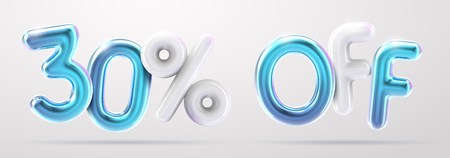 30% off blue and white foil balloon phrase in 3d renderの写真素材