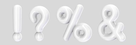 White punctuation mark foil balloon set on light grey background in 3d rendering