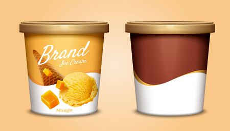 Mango ice cream cup container package design in 3d illustrationのイラスト素材