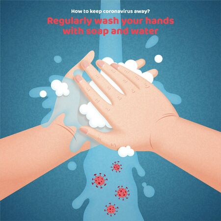 Regularly wash your hands with soap and water to keep away coronavirus, COVID-19 prevention illustrationのイラスト素材
