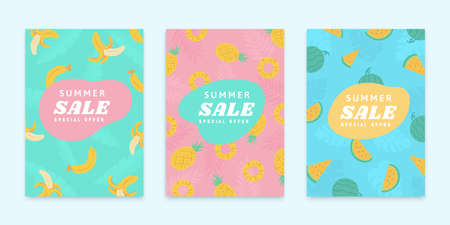 Cover template for summer sale in flat design, concept of summer or tropical fruit