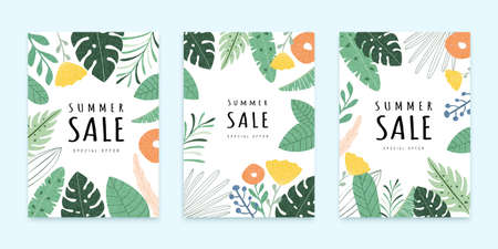 Cover template in flat style, botanical garden concept, for summer sale ad, web ad, brochure useのイラスト素材