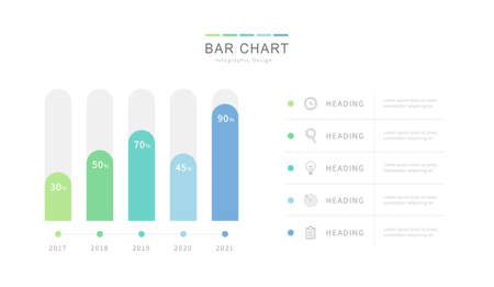 Colorful bar chart infographic template with design elements and iconsのイラスト素材