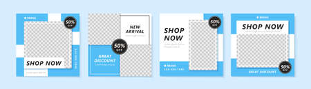 Set of social media post templates with blue and white color, using the checkerboard image to create...