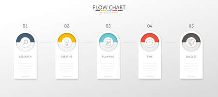 Multicolored infographic flow chart template with five stepsのイラスト素材