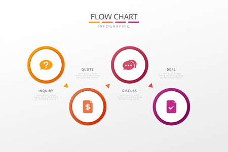 Flow chart infographic in gradient elegant color: purple and orange. Elegant, mysterious template for businessのイラスト素材