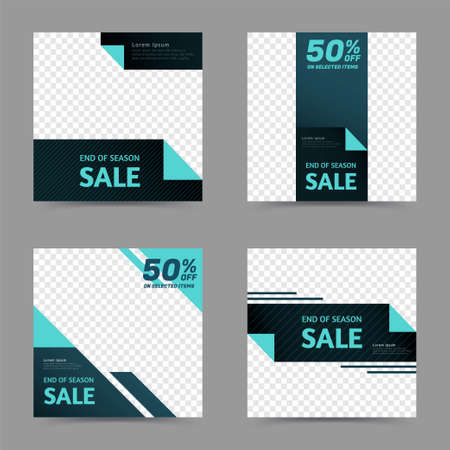 Set of editable abstract square banner template for end of the season sale, illustrations of social media post and web internet adsのイラスト素材