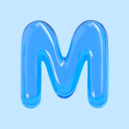 3d rendering azure balloon letter M made of water isolated on baby blue backgroundのイラスト素材