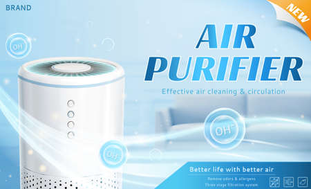 3d illustration of a white air purifier machine isolated on blue backgroundのイラスト素材