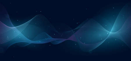 Abstract technology wallpaper of sound wave effect and some glowing particles on dark blue...