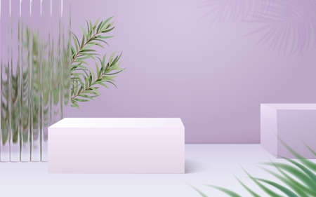 3d light lavender purple scene design with product display podium. White box stages with ethereal...